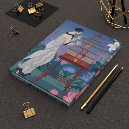🐦🌸 The Lady And The Golden Bird Hardcover Journal – Art Deco Fashion Illustration