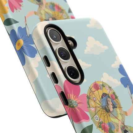 🌸🪞 The Floral Parasol Reflection Phone Case – Art Deco Garden Fantasy