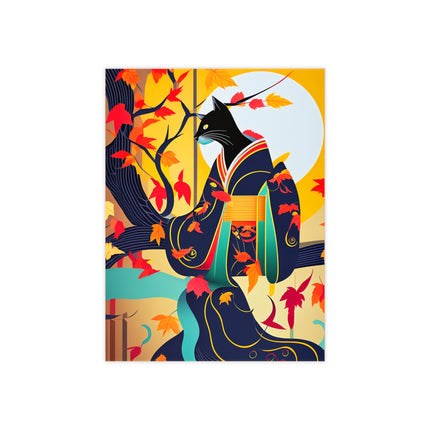 Black Cat in Kimono Ceramic Tile
