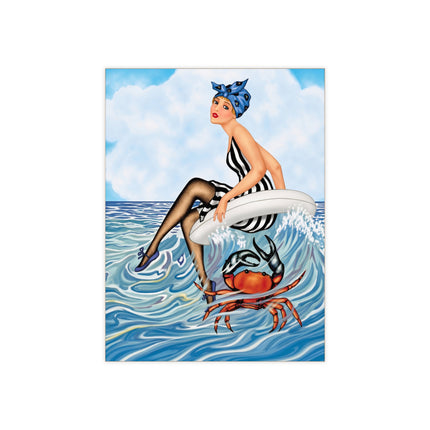 🦀🌊 The Seaside Crab Ride Ceramic Tile – Art Deco Beach Whimsy