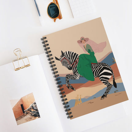 Zebra Rider Spiral Notebook – Safari Chic & Art Deco Adventure