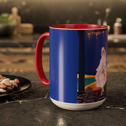 The Moonlit Promenade Colorful Mug (11oz, 15oz) – Blush Elegance, Coastal Romance & Art Deco Style