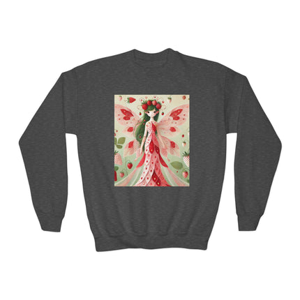 Strawberry Fairy Delight Youth Crewneck Sweatshirt – Sweet Magic, Nature & Whimsical Joy