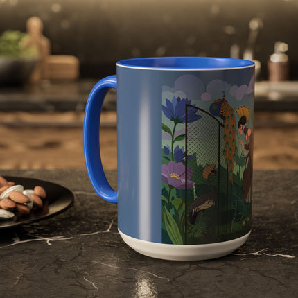 The Lady And The Enchanted Heron Colorful Mugs – Art Deco Botanical Elegance