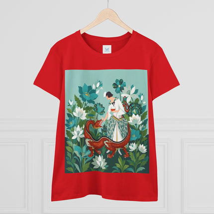 🐉🌿 The Dragon Keeper Cotton Tee – Art Deco Floral Fantasy