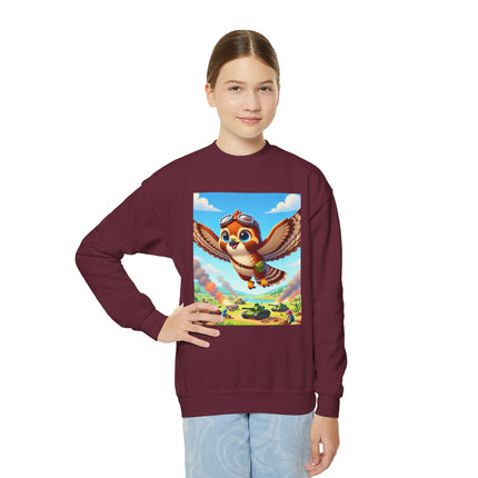 Red-Tailed Hawk in Battle Youth Crewneck Sweatshirt – Flight, Focus & Fearless Energy