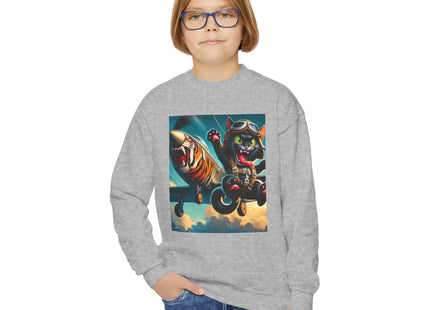 Parachuting Cat Commando Youth Crewneck Sweatshirt