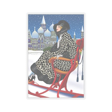 Elegant Winter Woman in Sleigh Kiss-Cut Stickers (4 Sizes)