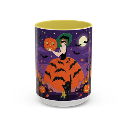🎃🌕 The Pumpkin Moon Enchantress Colorful Mug – Elegant Halloween Masquerade