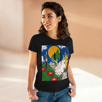 🦢🏰 The Enchanted Swan Ballet Cotton Tee – Art Deco Fairytale Whimsy