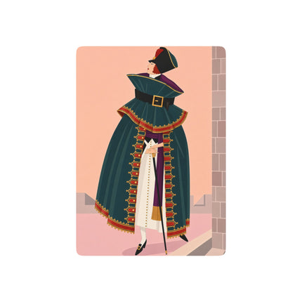 🎩🏰 The Lady Of The Grand Cavalier Cape Playing Cards – Art Deco Fashion Illustration