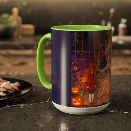 🌙🎃 The Moonlit Parlor Masquerade Colorful Mug – Elegant Halloween Romance