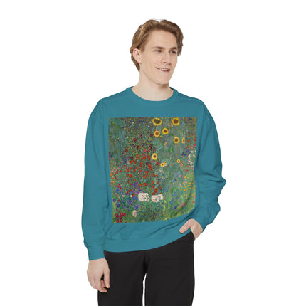Farm Garden with Sunflowers by Gustav Klimt Unisex Garment-Dyed Sweatshirt