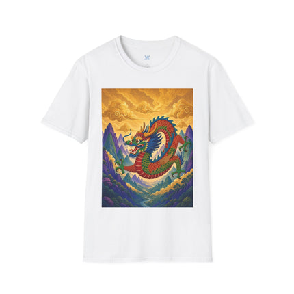 🐉🌄 The Golden Sky Dragon Softstyle T-Shirt – Mystical Mountain Fantasy