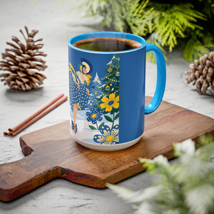 💙🌼 The Bluebell Christmas Promenade Colorful Mug – Art Deco Holiday Fantasy