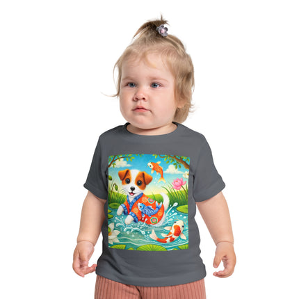 Koi Pond Puppy Baby T-Shirt – Playful Splashes & Serene Beauty