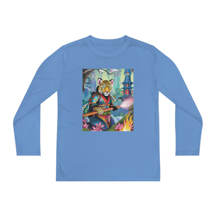 Cyberpunk Leopard Youth Long Sleeve Competitor Tee – Neon Magic & Futuristic Adventure