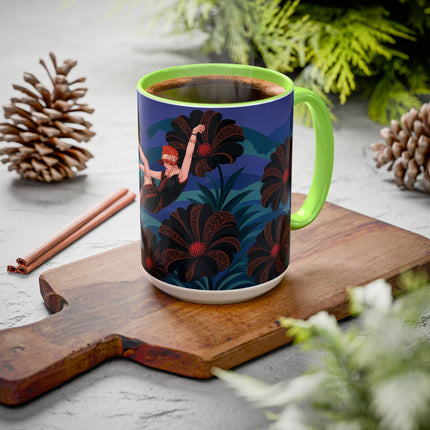 🖤🌺 The Midnight Floral Acrobat Colorful Mug – Art Deco Fashion Whimsy