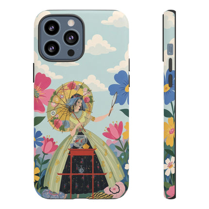 🌸🪞 The Floral Parasol Reflection Phone Case – Art Deco Garden Fantasy