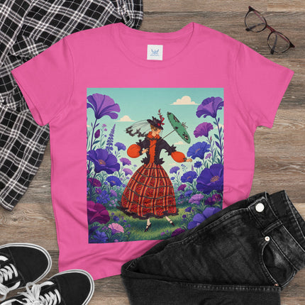 🌺✨ The Enchanted Flower Promenade Cotton Tee – Art Deco Fashion Whimsy