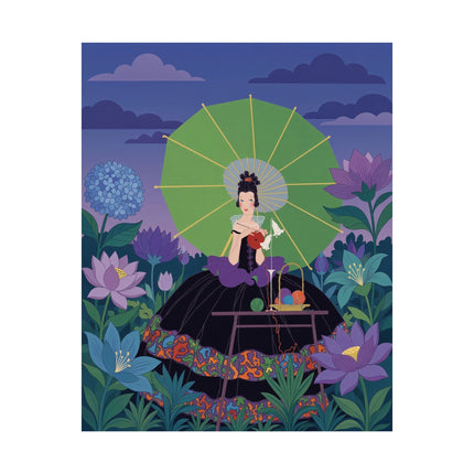🪷🧶 The Lady Of The Lotus Knitting Circle Matte Vertical Poster – Art Deco Floral Whimsy