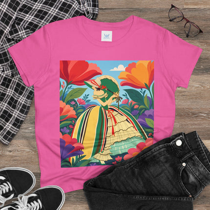 🌺🎀 The Girl In The Striped Garden Cotton Tee – Art Deco Floral Fashion