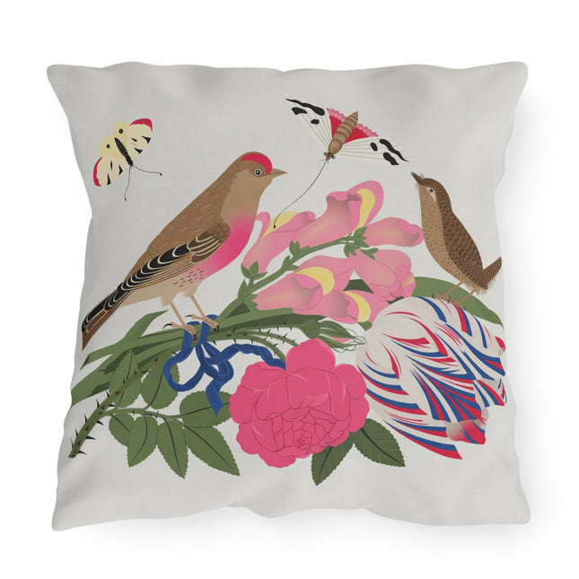 Pink-Breasted Bird & Wren Outdoor Pillows – Spring Harmony & Delicate Beauty