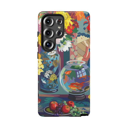 Floral Fishbowl Still Life Phone Case – Vibrant Harmony & Colorful Life