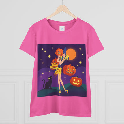 🎃🕯️ Moonlit Pumpkin Masquerade Cotton Tee – Whimsical Halloween Charm