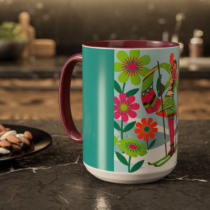 🎿🌸 The Winter Flower Adventurer Colorful Mug – Colorful Ski Fantasy