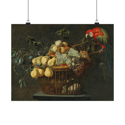 Still Life of a Basket of Fruit with a Parrot by Adriaen van Utrecht Matte Horizontal Posters