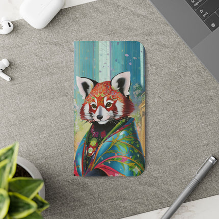 🦝✨ Cybernetic Red Panda Flip Case – Neon Charm & Futuristic Wonder