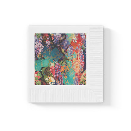 Golden Wisteria Symphony White Coined Napkins