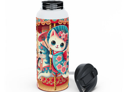 Geisha Kitten's Enchanted Carousel Ride Stainless Steel Water Bottle, Standard Lid