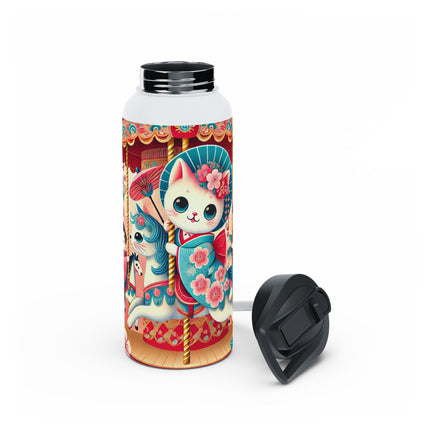 Geisha Kitten's Enchanted Carousel Ride Stainless Steel Water Bottle, Standard Lid