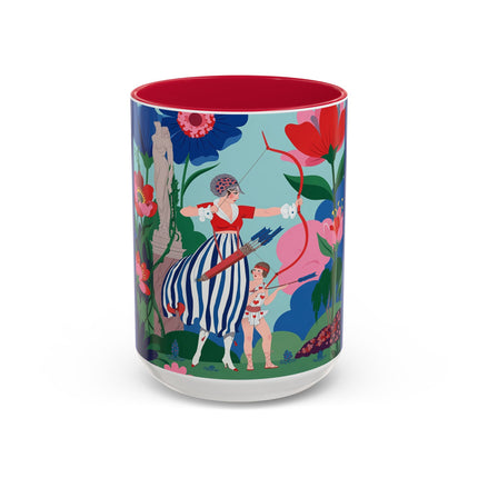 The Lady Of The Scarlet Bow Colorful Mugs – Art Deco Botanical Archer Elegance