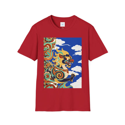 🦁☁️ The Celestial Snow Lion Softstyle T-Shirt – Tibetan Mythical Guardian & Sacred Clouds