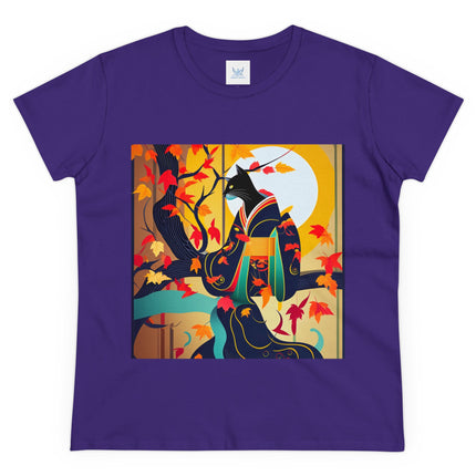 Black Cat in Kimono Women's Midweight Cotton Tee