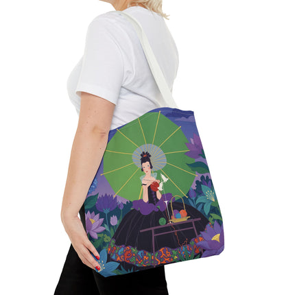 🧶🌸 The Lady Of The Enchanted Knitting Garden Tote Bag – Art Deco Floral Fantasy