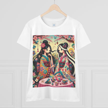 Fairies in Kimonos at Tea Among Blossoms Cotton Tee