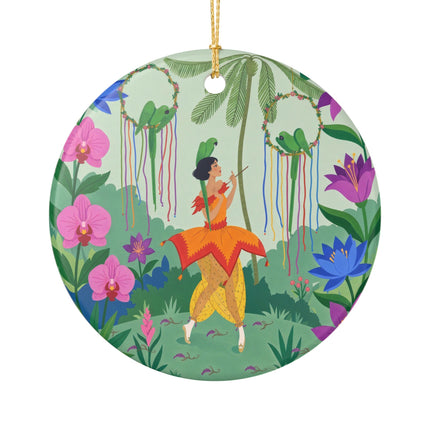 🦜🌺 The Parrot Dancer Ceramic Ornament – Art Deco Tropical Whimsy