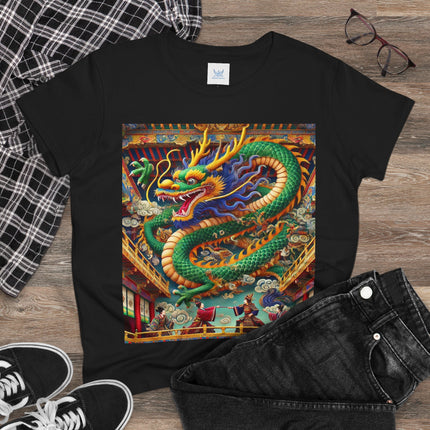 Tibetan Dragon Over Kabuki Duel Cotton Tee