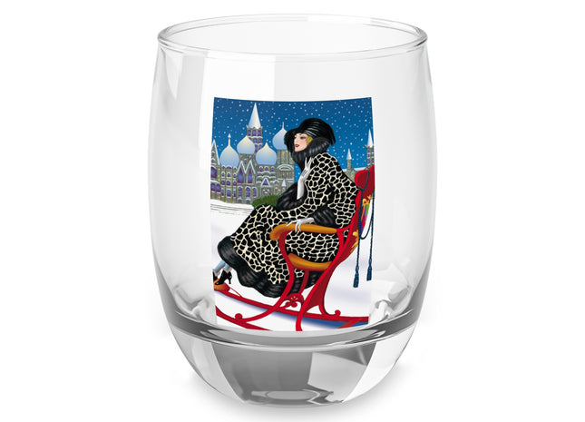 Elegant Winter Woman in Sleigh Whiskey Glass