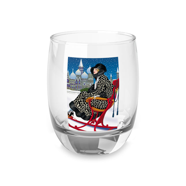 Elegant Winter Woman in Sleigh Whiskey Glass