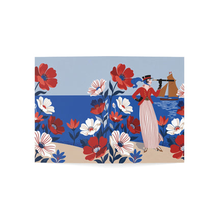 ⚓🌺 The Lady With The Looking Glass Greeting Card – Art Deco Seaside Fashion