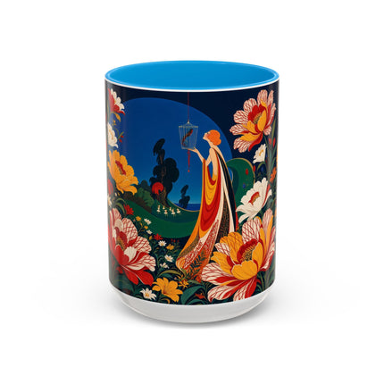 🌺🐦 The Enchanted Birdcage Garden Colorful Mug – Art Deco Floral Fantasy