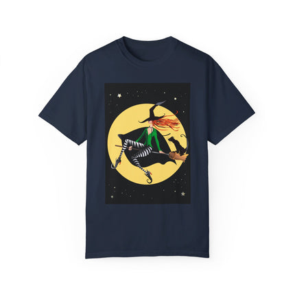 A Witch’s Moonlit Flight Unisex Garment-Dyed T-shirt