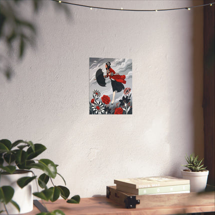☂️🌹 The Lady Of The Wild Wind Matte Vertical Poster – Art Deco Stormy Elegance