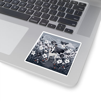 🖤🌸 The Greyhound Floral Promenade Kiss-Cut Stickers – Art Deco Monochrome Fashion