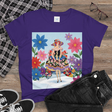 🌸❄️ The Winter Blossom Belle Cotton Tee – Art Deco Floral Fantasy